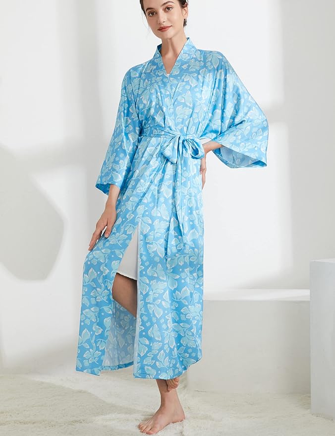 Aensso Long Soft Lightweight Silky Kimonos Robes for Women, Luxury Japanese Floral Womens Kimono Robe
