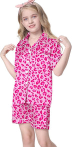 Umeyda Women & Girls Pajamas Set, Soft Satin Lightweight Silk Button-Down Top with Shorts 2 Piece PJS for Mom Boys Kids Gifts