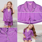 QPANCY Kids Satin Pajamas Sets Baby Boy Girl Button-Down Silk Sleepwear 2 Piece Short Sleeve Loungewear Clothes Set