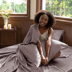 CozyLux Satin Sheets Queen Size Bed Set - 4 Piece Silky Queen Sheet Set, Luxury Dusty Purple Queen Sheets with Smooth and Soft Microfiber, Includes 1 Fitted Sheet, 1 Flat Sheet and 2 Pillowcases
