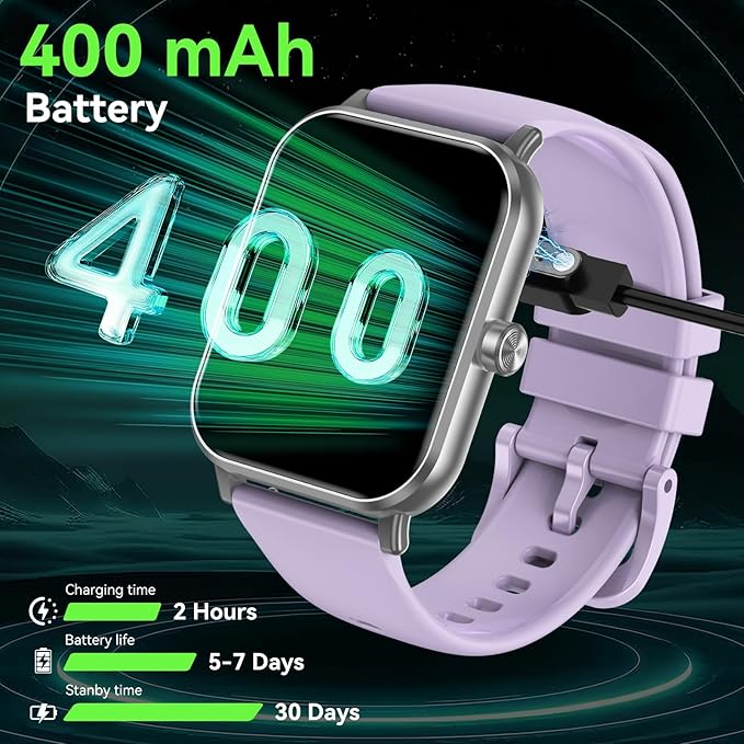 Smart Watch for Men Women, 1.85" HD Fitness Tracker with Bluetooth Calls, 5 ATM Waterproof, 130+ Sport Modes, 24/7 Heart Rate/Sleep Monitor, Pedometer, Calories, Smartwatch for Android iOS (Purple)