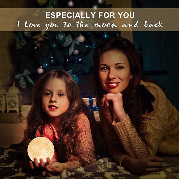 Mydethun Moon Lamp - 4.7' Gifts for Women, 3D Printed LED Night Light w/Wooden Base, Birthday Gifts for Mom, Wife, Girlfriend, Dual Color Touch-Dimmable Wedding Decor, White & Yellow