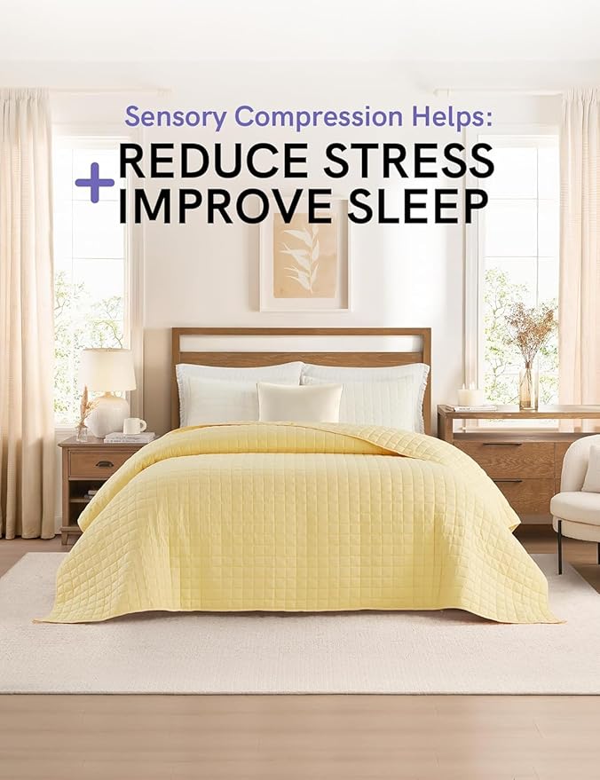 YnM 15lbs Weighted Blanket for Adults, Heavy Bed Throw Blanket with Cooling Glass Beads for All Season Use, Ideal for ~140lbs (60x80 Inches, Queen, Pastel Yellow)