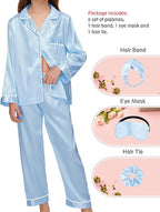 EPLAZA Kids Satin Pajamas Sets Girls Boys Button-Down Silky Pajamas Sleepwear with Hairband Eye Mask Hair Tie