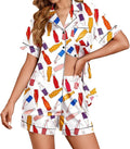 Ekouaer Womens Satin Silk Pajamas Set Short Sleeve Sleepwear Button Down Top and Shorts Loungewear 2 Piece Pjs Set S-XXL