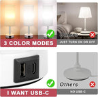 Hong-in Nightstand Lamp with 3 Color Modes - White Lamp for Bedroom with USB-C USB-A Charging Ports, 3000/4000/5000k Bedside Lamps by Pull Chain, Small Table Lamp for Bedroom, Office, Living Room