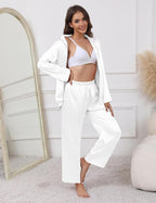 Ekouaer Pajamas For Women Set Silk Pjs 2 Piece Satin Sleepwear Long Sleeve Button Down Lounge Sets With Pant