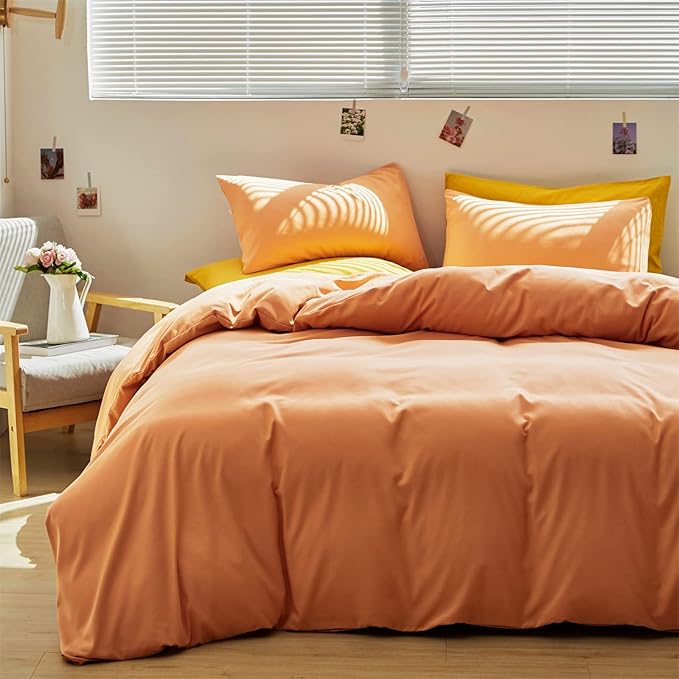 Luxlovery Peach Comforter Set California King Light Orange Bedding Comforter Set Modern Solid Plain Color Soft Breathable Blanket Quilts Peach Pink 3 Piece Bedding Set for Women Men Adults