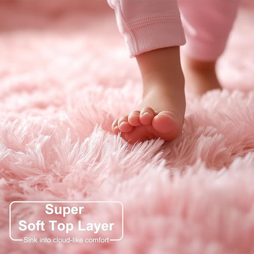 Amdrebio Pink Area Rug 6x9 for Girls Bedroom, Large Shag Fluffy Rugs for Living Room Decor, Cute Fuzzy Furry Carpet for Kids, Baby, Teen, Classroom, Nursery, Soft Plush Floor Rug for Playroom, Office