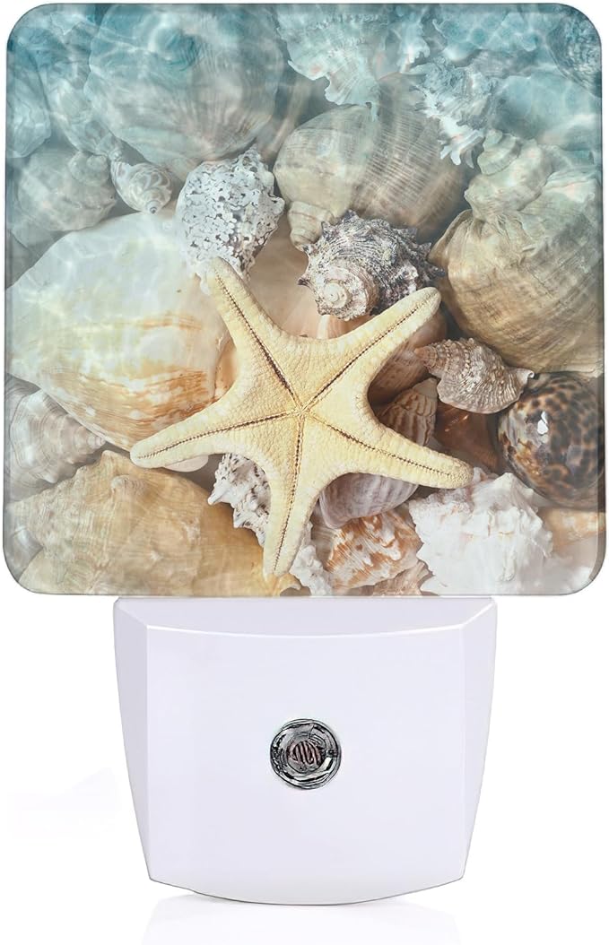 Starfish Seashell on Beach Night Light, Summmer Beach Night Light Plug into Wall with Dusk to Dawn Sensor, LED Lamp Energy Saving Lights for Men Women Boys Girls,Lamp for Bedroom Bathroom Hallway