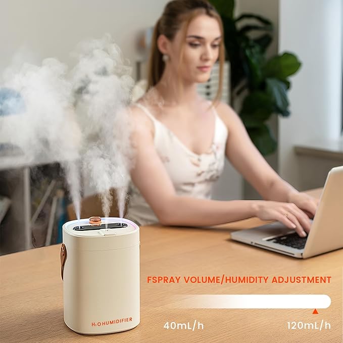 2L Humidifier for Bedroom,Portable Cool Mist Humidifiers,Ultra Quiet 20dB,Top Fill Air Humidifier for Home,Office,Plants,Adjustable Humidity,Night Light,BPA-Free,Beige