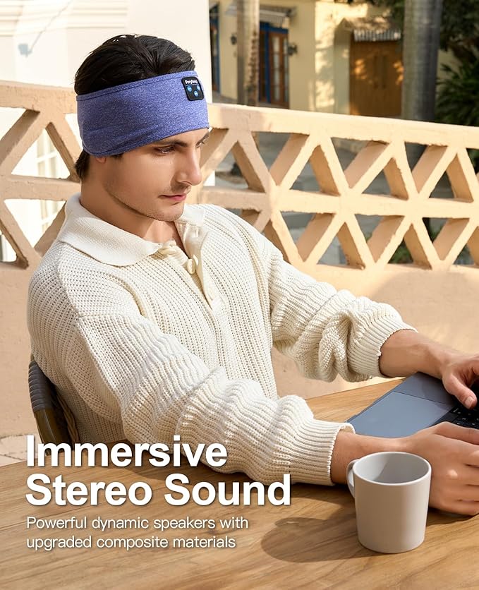 Perytong Sleep Headphones Bluetooth 5.4 Headband, Wireless Sleep Headphones for Side Sleepers, Over-Ear Headphones Sports Headband Eye Mask with Built-in Earphones for Sleeping Running Jogging Nap