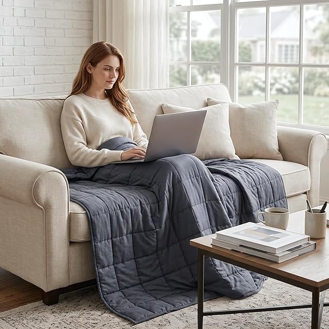 Weighted Idea Weighted Blanket for Adults (Dark Grey,48"x72",12lbs) Cooling Breathable Heavy Blanket with Premium Glass Beads All-Season Soft Thick Comfort