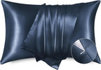 Bedsure Satin Pillowcase with Zipper, Similar to Silk Pillow Cases 2 Pack, Satin Pillow Cases Queen, Silky & Soft Blue Pillow Covers for Hair and Skin, Gifts for Women Men, 20x30 Inches