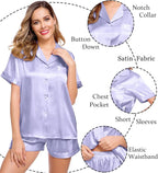 LecGee Womens Silk Satin Pajamas Short Sleeve Loungewear Two-Piece Sleepwear Button-Down Pj Set