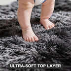 Shag Area Rugs 4x6 Feet, Tie-Dyed Plush Fuzzy Rug for Living Room, Ultra Soft Fluffy Furry Rugs for Bedroom, Indoor Floor Shag Carpet Nursery Rugs for Kids Room Home Decor, Black Grey