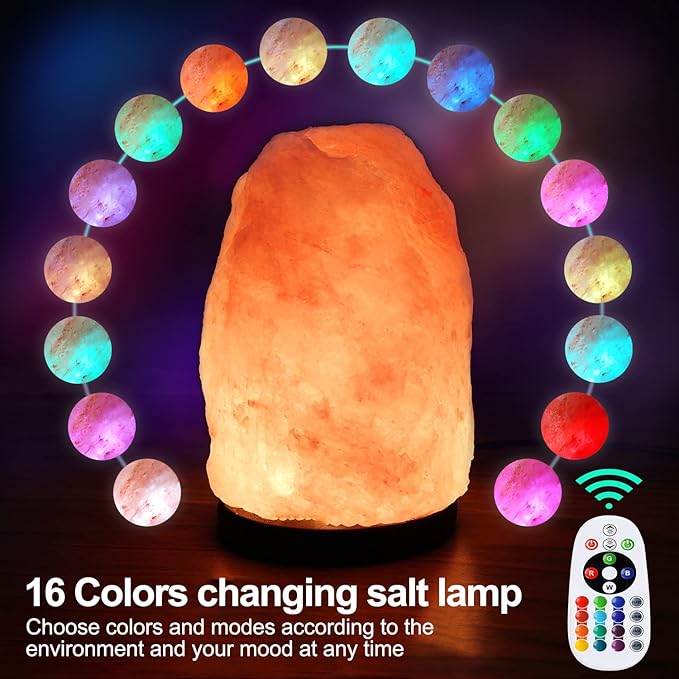 pursalt Himalayan Salt Lamp 7 Inches (5-6 Lbs) with Upgraded Remote Control, Adjustable 16 Color Changing Salt Lamp Night Light, Natural Crystal Pink Large USB Salt Rock Lamp for Home Decor
