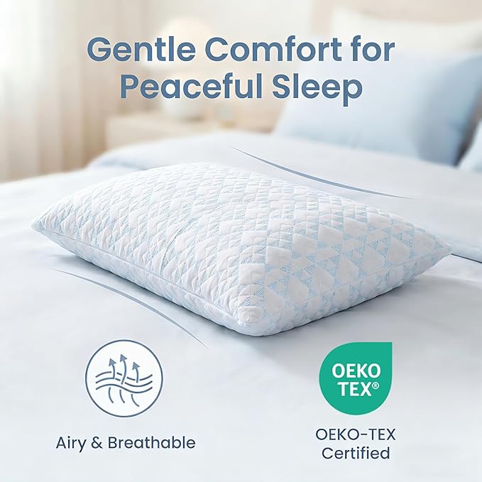 Meoflaw Adjustable Memory Foam Bed Pillows:King Size Shredded Foam Pillow Set of 2 for Sleeping with Removable & Washable Pillowcase for Back,Side & Stoamch Sleeper-Medium Firm