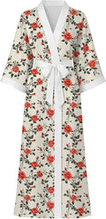 Hellomamma Womens Satin Silk Robe: Lightweight 3/4 Sleeve Comfy Floral Print Kimono Sleepwear for Bride Wedding Party Gift