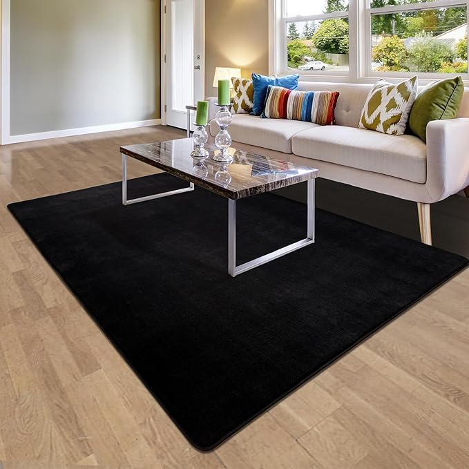 Andecor Shag Living Room Area Rug, 6x9 Black Washable Fuzzy Bedroom Rugs, Soft Fluffy Indoor Carpets for Dorm Boys Girls Kids Room Nursery Home Decorations