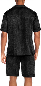 Ekouaer Men Satin Silk Pajamas Set with Pockets Sleepwear Shorts Satin Summer Loungewear 2 Piece Button Down Set S-3XL