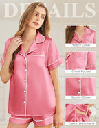 Silk Pajamas for Women Short Sleeve Sleepwear Soft Button Down Loungewear 2 Piece Satin Pjs Shorts Set S-XXL