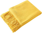 Homiest Decorative Knitted Throw Blanket with Fringe Soft & Cozy Tassel Blanket for Couch Sofa Bed (Yellow,50x60)