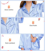 EPLAZA Kids Satin Pajamas Sets Girls Boys Button-Down Silky Pajamas Sleepwear with Hairband Eye Mask Hair Tie