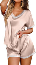 Ekouaer Silk Pajamas for Women Short Sleeve Satin Sleepwear Soft 2 Piece Pjs Shorts Set Loungewear,S-XX