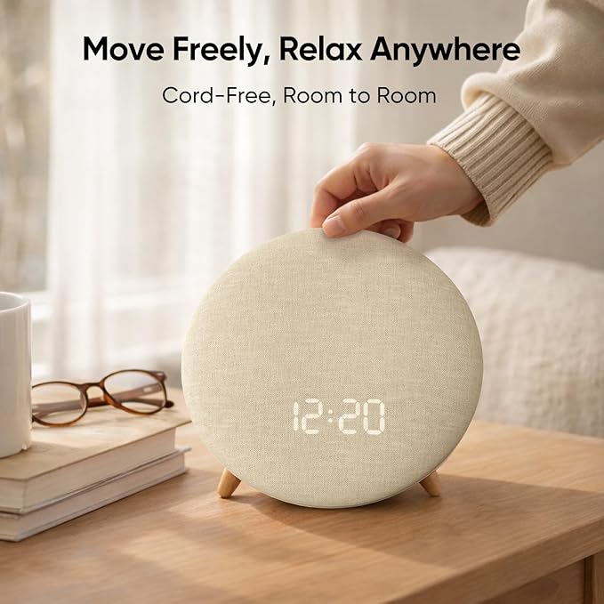 HOUSBAY Alarm Clock Sound Machine with Bluetooth Speaker - Room-Filling Sound, White Noise for Sleeping & Adult, Gentle Wake up Alarm, Cord-Free Use for Bedroom & Office, Oat Beige