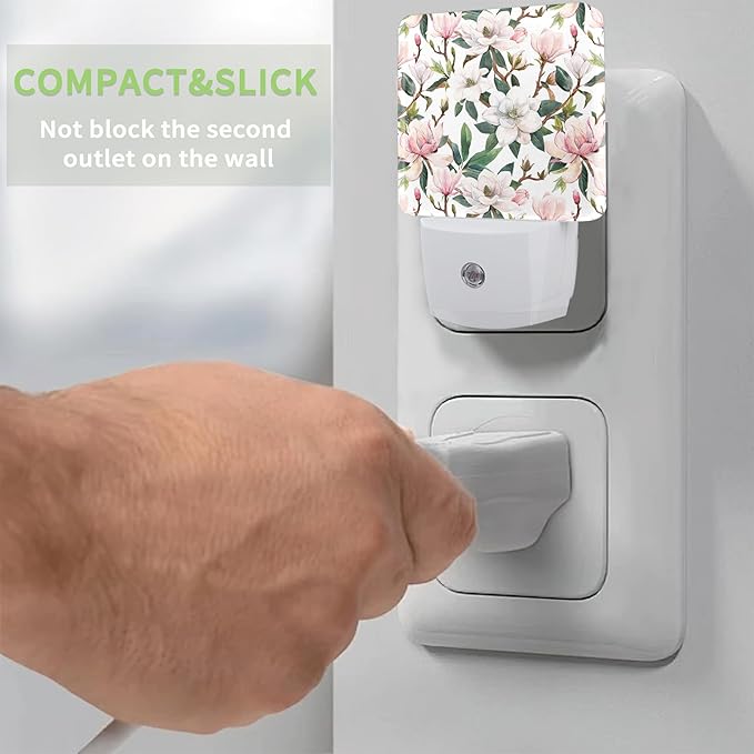 Summer Flower Night Light, Pink Nightlight Plug into Wall with Dusk to Dawn Sensor, LED Lamp Energy Saving Lights for Women Girls,Lamp for Bedroom Bathroom Hallway