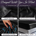SLEEP SANCTUARY Satin Sheets King Size – 4 Piece Luxury Silky Bed Set, Softer Than Silk, 15" Deep Pocket, Cooling & Wrinkle-Free, Moisture-Wicking & Breathable for Hair & Skin (Striped Black)
