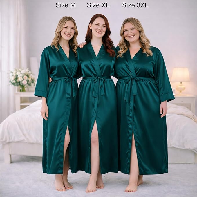 Silk Robes for Women Ankle Length Satin Kimono Robes with Belt Bridemaids Sleepwear Bachelorette Nightgown