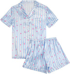 LYANER Women's Silky Satin Pajamas Set Short Sleeve Button Down Shirt With Shorts Pjs Set Sleepwear