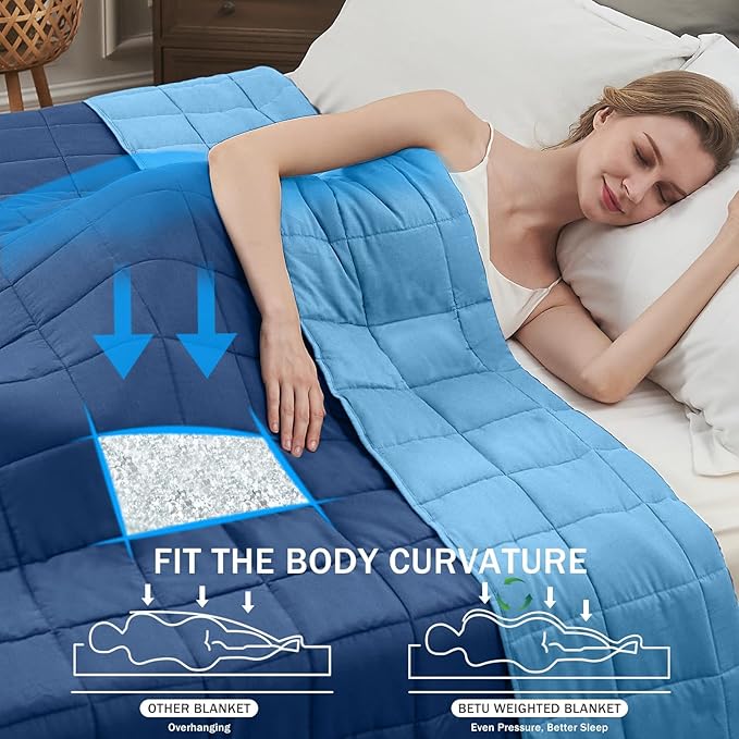 Blue Weighted Blanket for Adults 12lbs, 60"x80", Queen Size Cooling Heavy Throw Blanket for 110-130lbs, Microfiber Soft Thick Big Blankets Weighted Comforter Gift for Sleeping