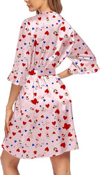 Ekouaer Women's Satin Robe Valentines Lingerie for Women Kimono Bathrobe Short Ruffle Belted Robes Bridesmaids Sleepwear