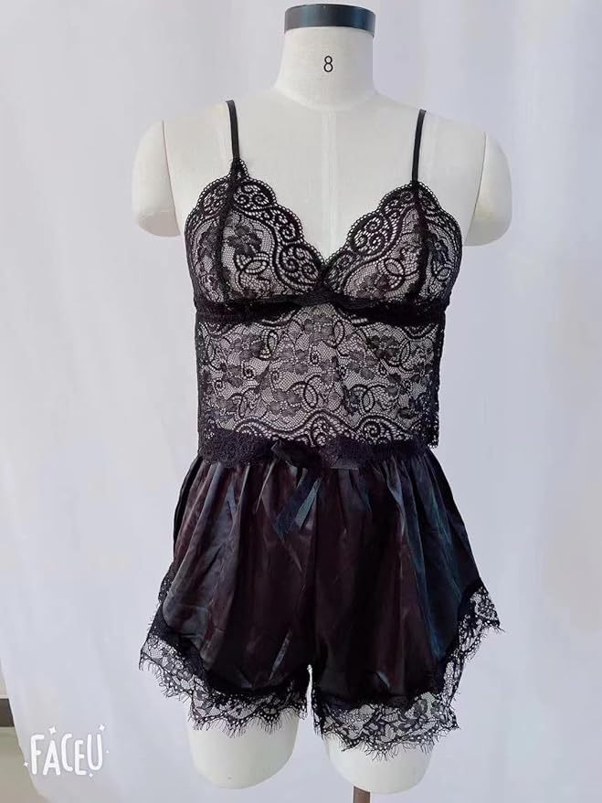 Womens Silk Pajamas Robes Set 4PACKS Sexy Pjs Cami Shorts Satin Sleepwear Lace Loungewear