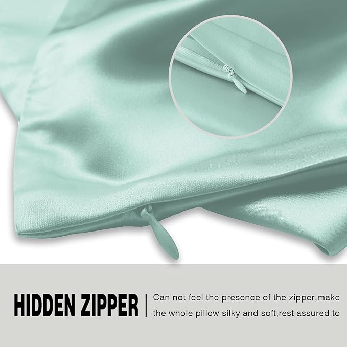 Mulberry Silk Pillowcase for Hair and Skin Pillow Case with Hidden Zipper Soft Breathable Smooth Cooling Silk Pillow Covers for Sleeping (Sage Green, King,1Pcs)