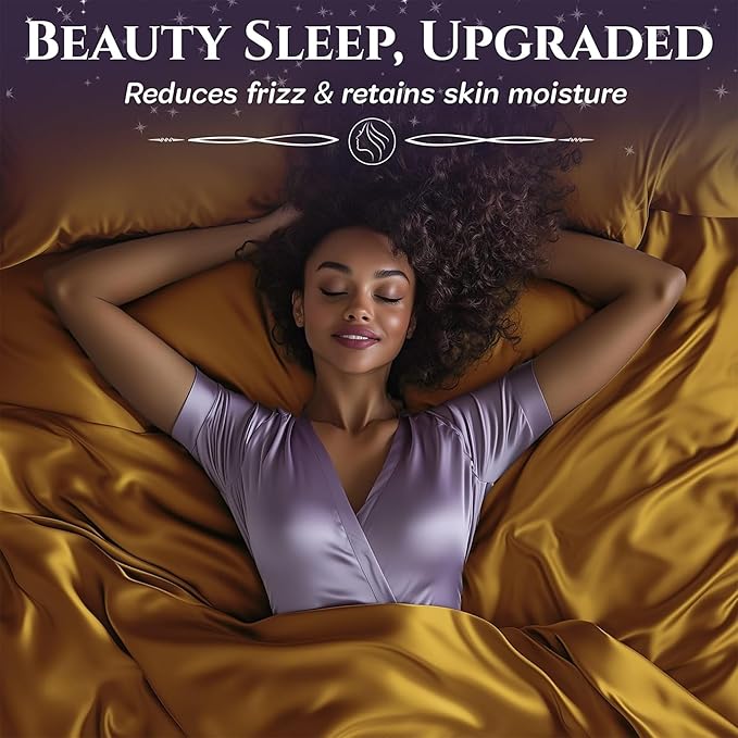SLEEP SANCTUARY Satin Sheets Twin Size – 3 Piece Luxury Silky Bed Set, Softer Than Silk, 15" Deep Pocket, Cooling & Wrinkle-Free, Moisture-Wicking & Breathable for Hair & Skin (Gold)