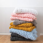 Hand Knit Throw Blanket 39x47 Warm Chunky Knit Bed Throw Soft Chenille Blanket for Sofa Couch Cozy Room Decor Light Pink