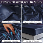SLEEP SANCTUARY Satin Sheets Queen Size – 4 Piece Luxury Silky Bed Set, Softer Than Silk, 15" Deep Pocket, Cooling & Wrinkle-Free, Moisture-Wicking & Breathable for Hair & Skin (Navy Blue)