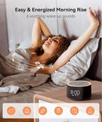 Dreamegg D1+ Sound Machine & Alarm Clock - Sound Machine for Sleep, White Noise Machine with 29 Soothing Sounds, Night Light, 0-100% Dimmable, White Noise Alarm Clock for Bedrooms Adults Baby, Black