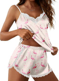 Ekouaer Satin Pajama Set for Women 2 Piece Silky Lingerie Sleepwear Lace Camisole Pj Shorts Set Soft Nightwear S-XXL