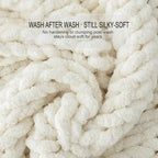 Luxury Super Chunky Knit Throw Blanket, Handmade Chenille Cable Knit Crochet Blanket 50x60, Soft Thick Chunky Yarn Knit Throw for Couch & Bed, No Shedding, Ivory/Cream Home Decor Gift