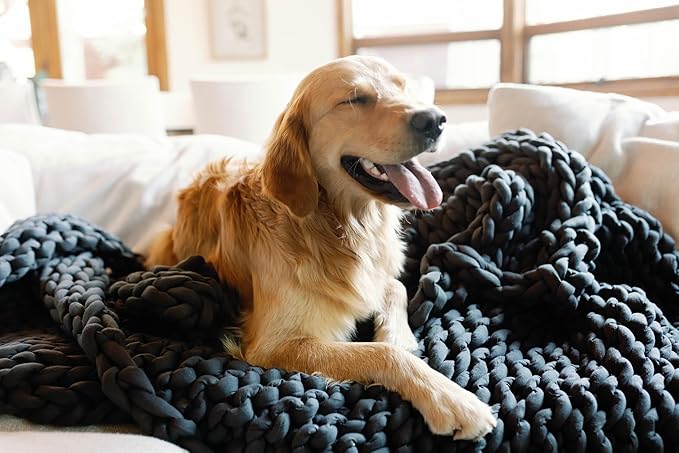 Nuzzie Original Knit Weighted Blanket - Breathable, Cooling, Hand Made Knit Throw Blanket for Sleep - Machine Washable, Stylish Decor Design (Dusty Blue, Throw | 12lbs | 44"x60")