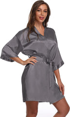 Women's Satin Short Robe Bridesmaid Bride Wedding Party Robes Silky Sleepwear Loungewear
