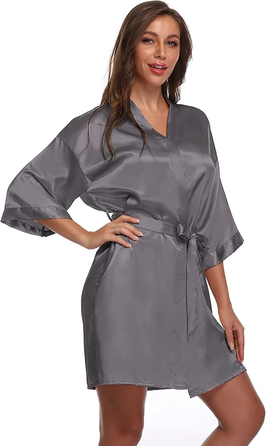 Women's Satin Short Robe Bridesmaid Bride Wedding Party Robes Silky Sleepwear Loungewear