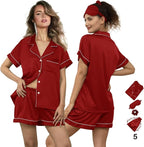 WJing Yi Jia 5Pcs Womens Soft Satin Pajama Set XS-4XL Button-Down Silk Pajamas Floral Sleepwear Bridal Pjs Lounge Pj Sets
