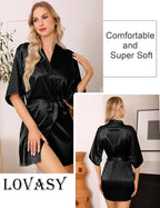Lovasy Women's Satin Robes Silky Short Robe Lightweight Sleepwear Bride Bridesmaids Bathrobes Dressing Gowns Loungewear S-XXL