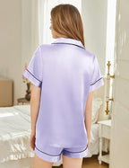 Silk Pajamas for Women Short Sleeve Sleepwear Soft Button Down Loungewear 2 Piece Satin Pjs Shorts Set S-XXL